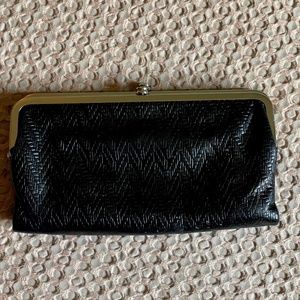 HOBO Lauren Black Textured Leather Double Frame Clutch Bag